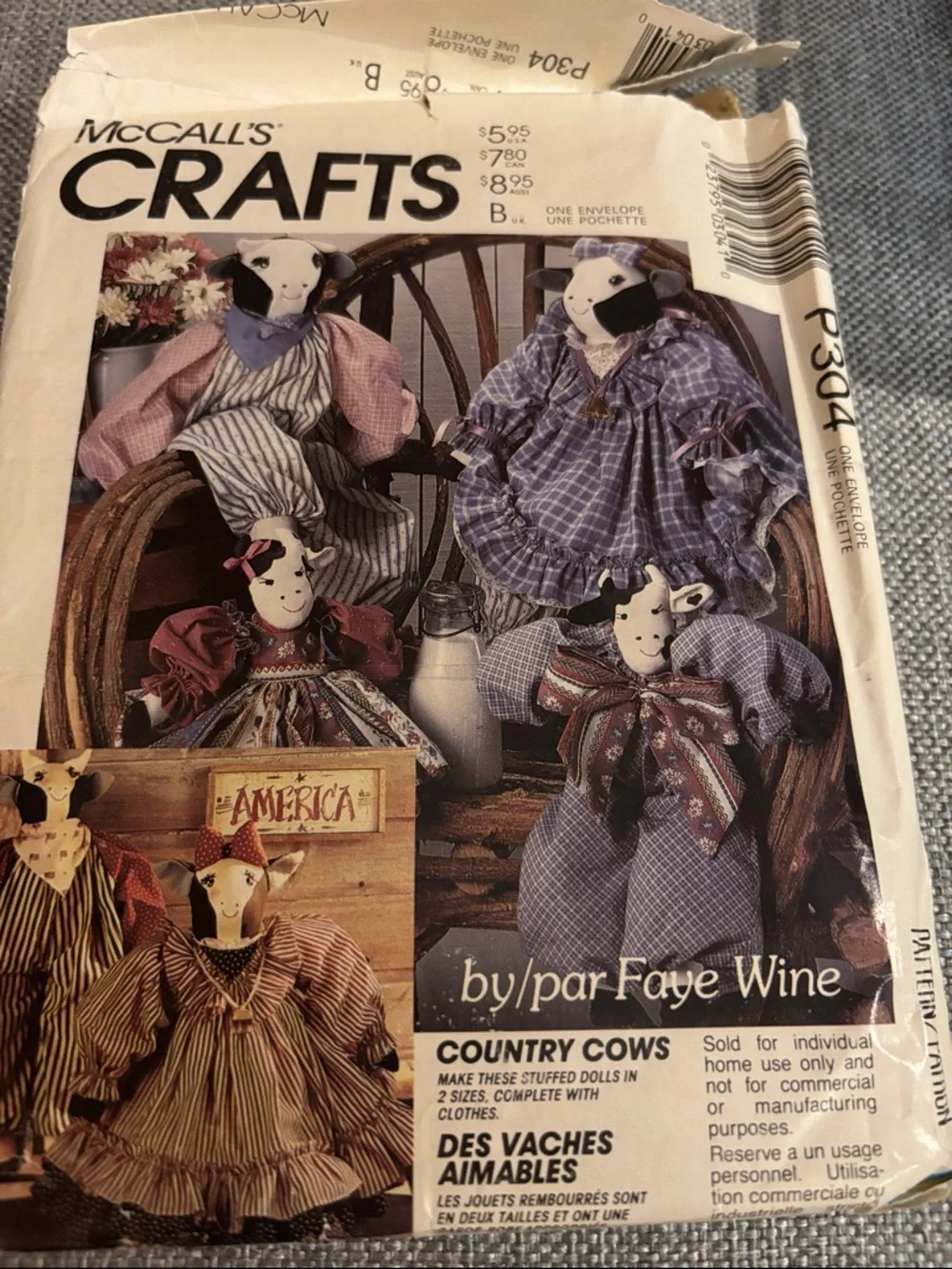 McCall's Crafts Country Cow Fabric Doll Pattern in Purple and Pink